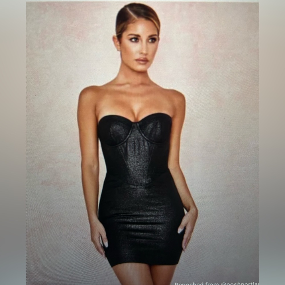 House of CB “Eevi” Strapless Metallic Glitter Corset Mini Dress